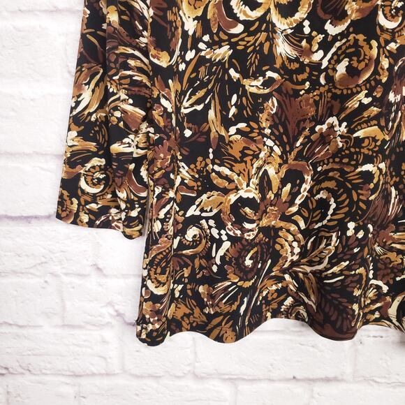 Chico's Additions Sz 3 Black Brown Artsy Printed Top 3/4 Sleeves Chicos XL 16 - Picture 10 of 12